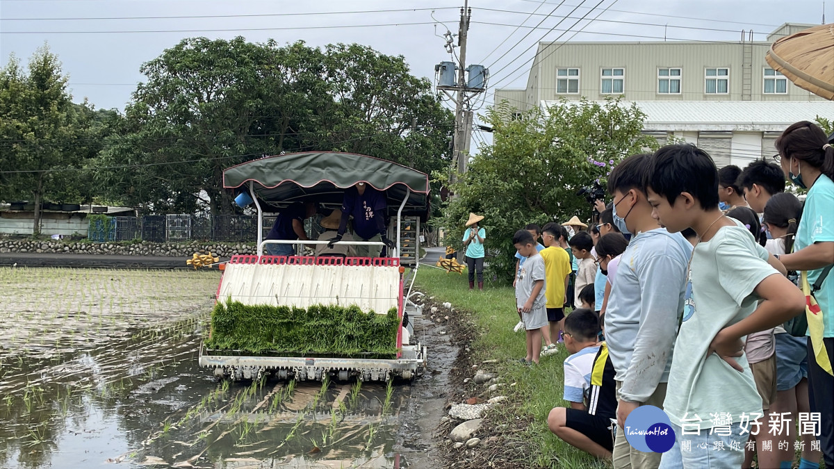 學員觀摩插秧機。