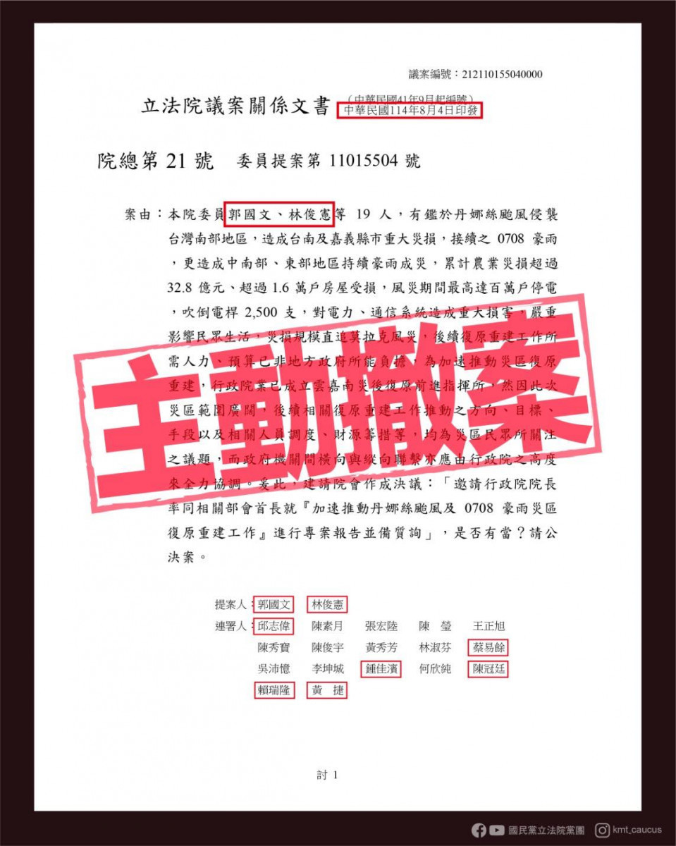 （圖／翻攝自中國國民黨立法院黨團Facebook）