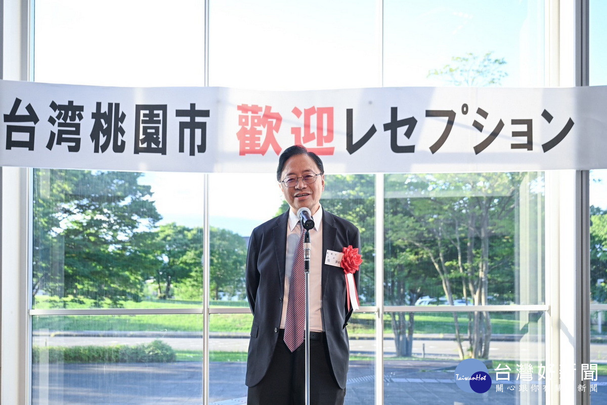 桃園市長張善政於歡迎晚宴中致詞。<br />
