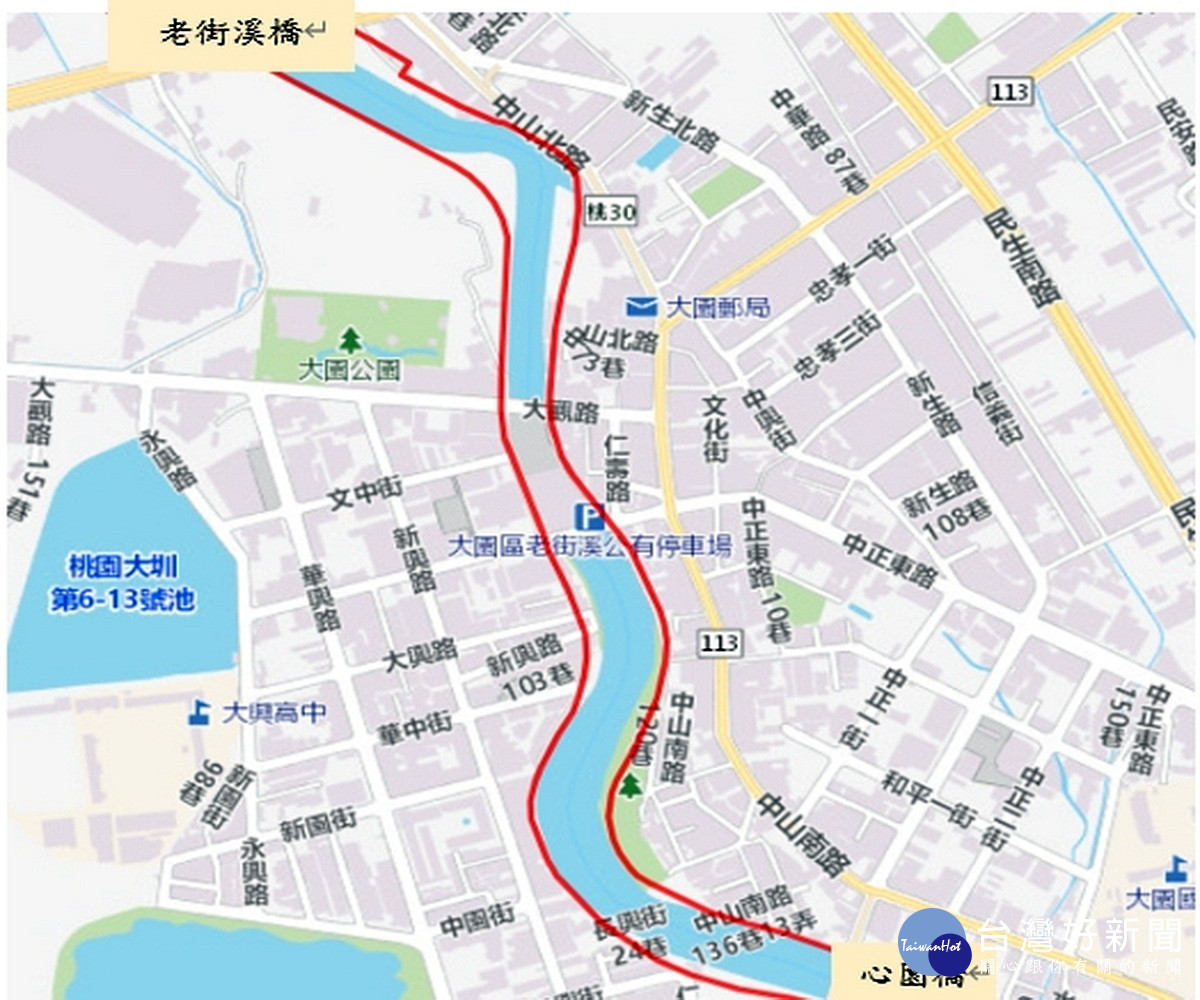 老街溪（大園區心園橋至老街溪橋）河川區域容積移轉計畫發布實施。