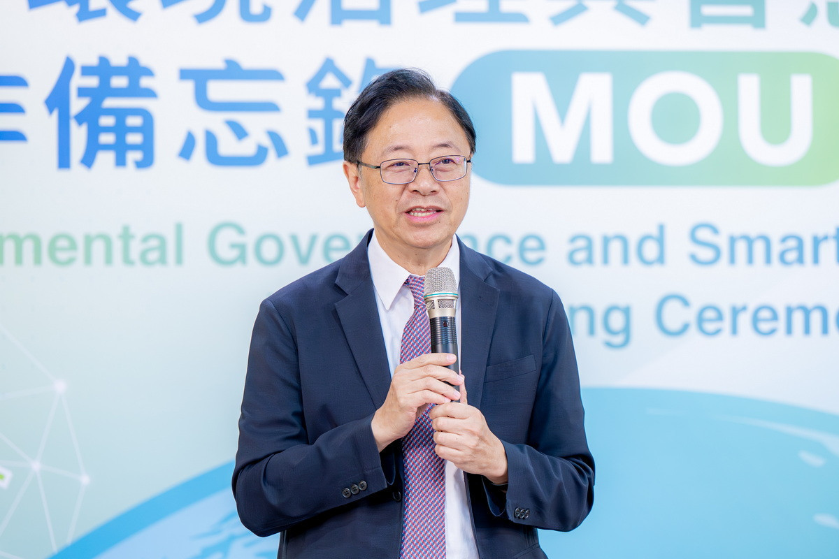 桃園市長張善政於簽署典禮中致詞。<br />
