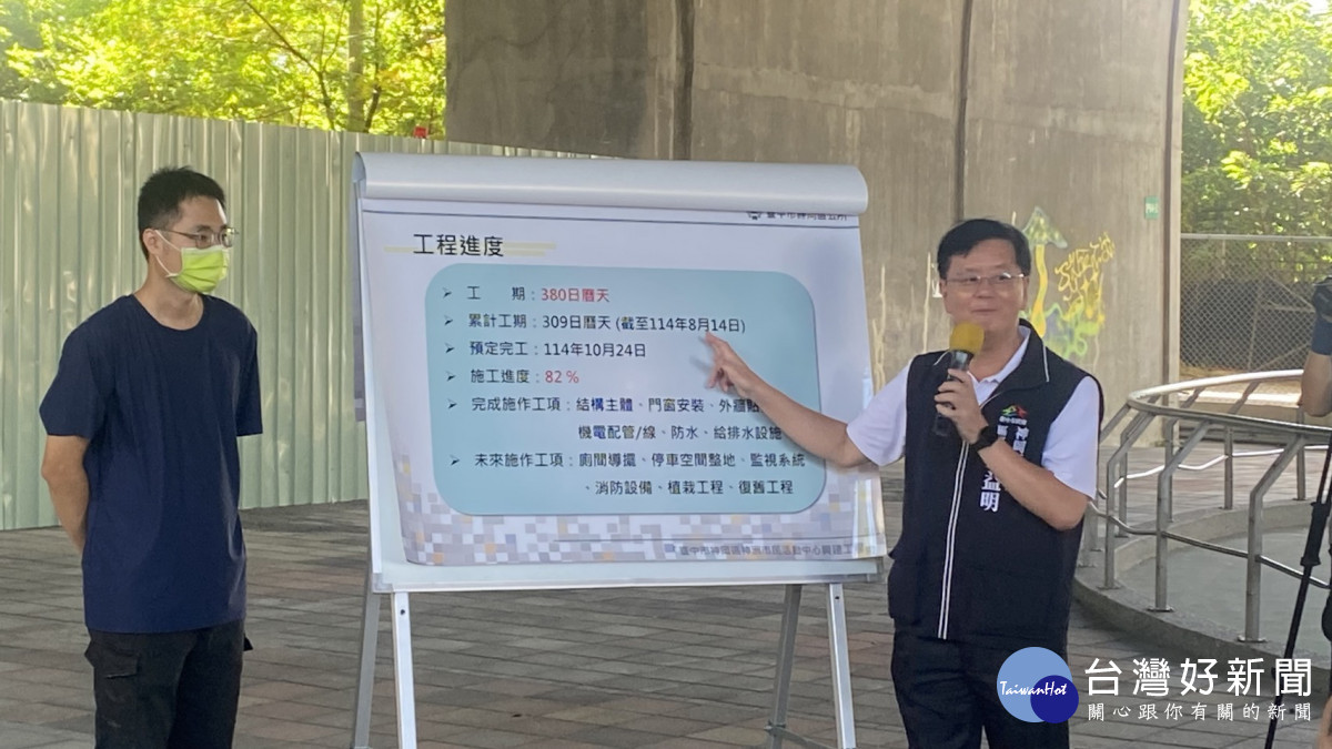 神岡區長梁益明簡報說明工程進度。