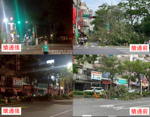 嘉義市府駁斥網路不實訊息，並表示市區主次要幹道已於災後1星期即完成搶通。(圖／嘉義市府提供，陳致愷後製)