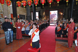 嘉義城隍廟今天舉行祝壽參拜典禮，由嘉義市長黃敏惠擔任主祭官／嘉義市府提供