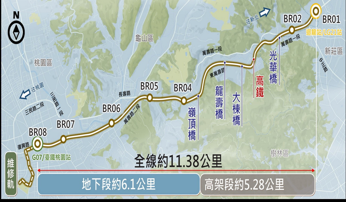 桃園捷運棕線計畫路線圖。