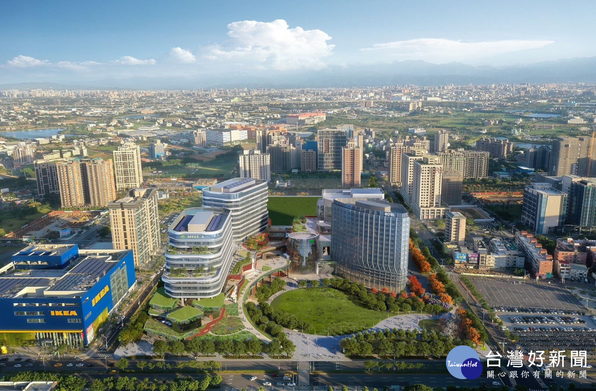 國泰人壽桃園高鐵站前新建案完工示意圖。