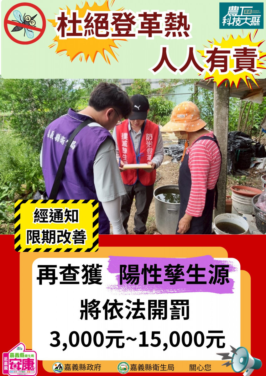嘉義縣再添2例境外登革熱／嘉義縣府提供