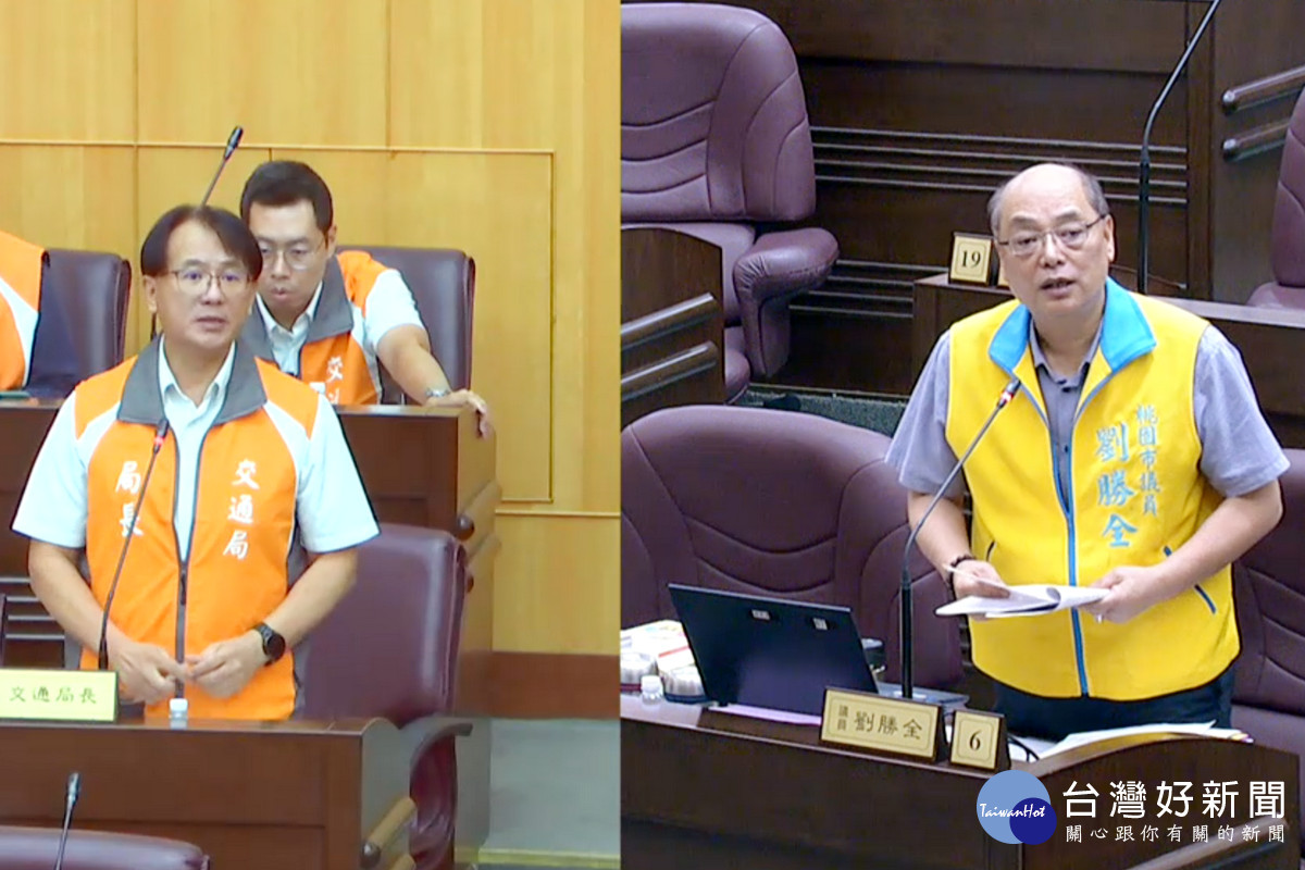 針對綠色運輸議題桃園市議員劉勝全質詢交通局長張新福。<br />
