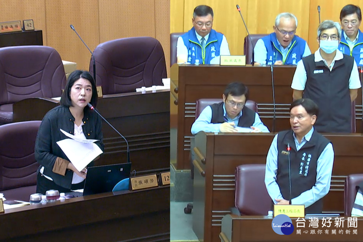 針對「婦幼友善設計」的落實，桃園市議員張碩芳質詢捷工局長劉慶豐。