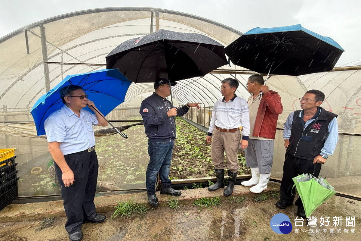 豪雨釀災水淹農作物，市府農業局長陳冠義偕同相關單位進行勘災。