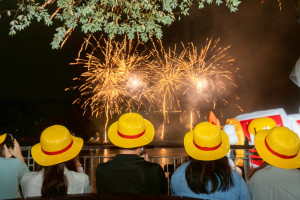 市民觀賞湖畔煙火秀。