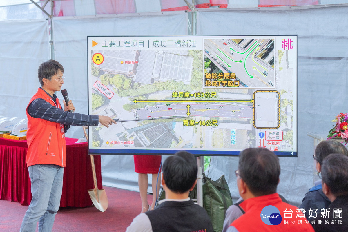 桃園市長張善政聽取「桃園區成功二橋新建工程暨成功路五叉路口改善工程」簡報。<br />
