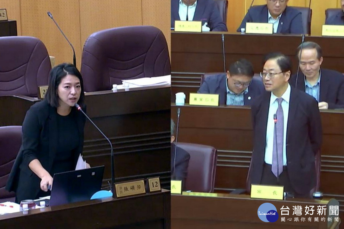 桃園市議員張碩芳質詢桃園市長張善政。<br />
