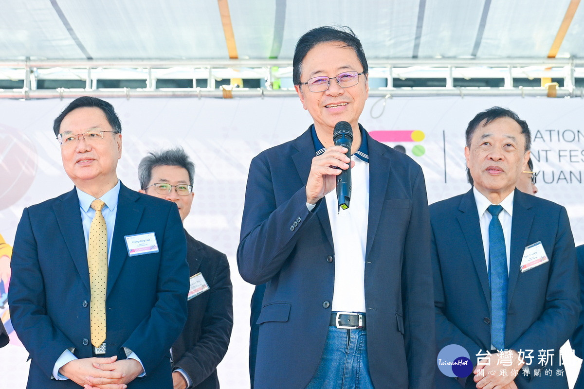 桃園市長張善政於「桃園國際學生節」活動中致詞。<br />