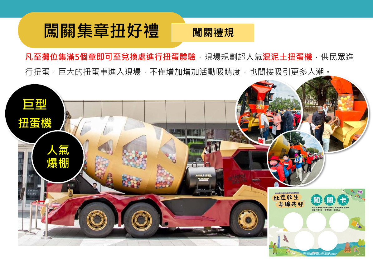 彰化縣社區營造博覽會11/30登場，42個社區齊聚亮麗展演，超巨型扭蛋車等你挑戰。圖／彰化縣政府提供