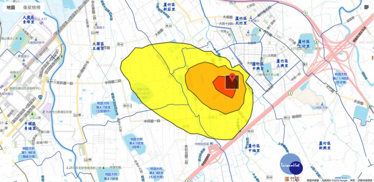 桃園市蘆竹區地下工廠發生大火,產生濃密黑煙,影響周邊空氣品質。