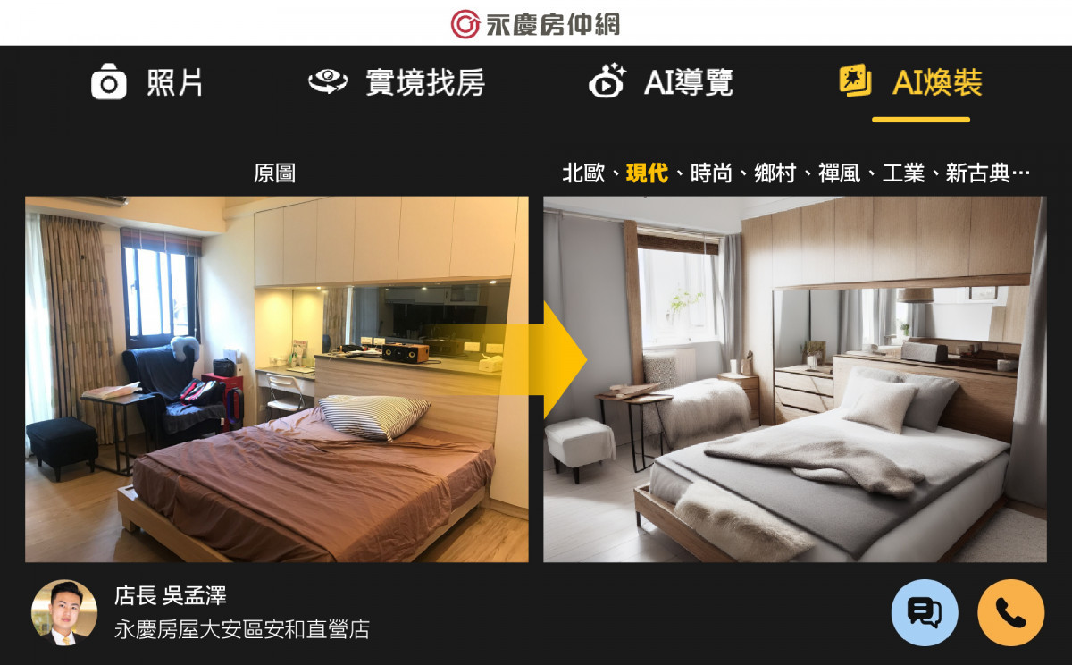 永慶房屋「AI煥裝」運用生成式AI，幫助消費者掌握房屋未來裝潢模樣。圖擷自/永慶房仲網