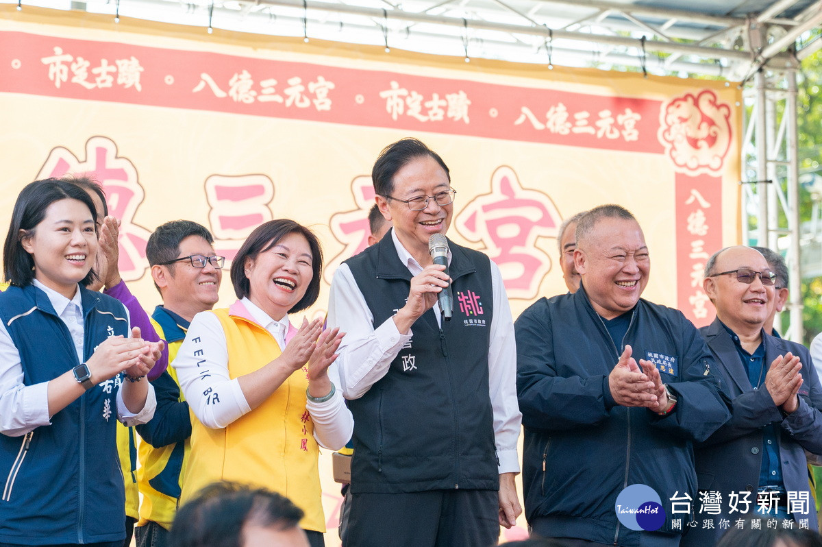 桃園市長張善政於「114年八德三元宮建廟253週年慶祝活動」中致詞。<br />