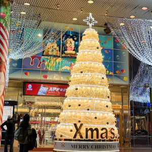 白燦燦的聖誕樹伴著美人魚鐘展現豐原街頭最美的風景。