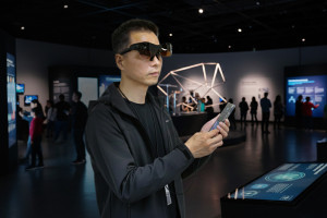 工研院整合AI與5G科技的新世代顯示器技術，攜手錼創顯示科技、追風科技打造出國內首支｢彩色高解析Micro LED AI智慧眼鏡｣。