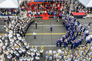 2025嘉義市國際管樂節今天午在市府前中山路，由陸海空三軍四所軍校樂隊，首度以正式節目型式同台較勁／嘉義市府提供