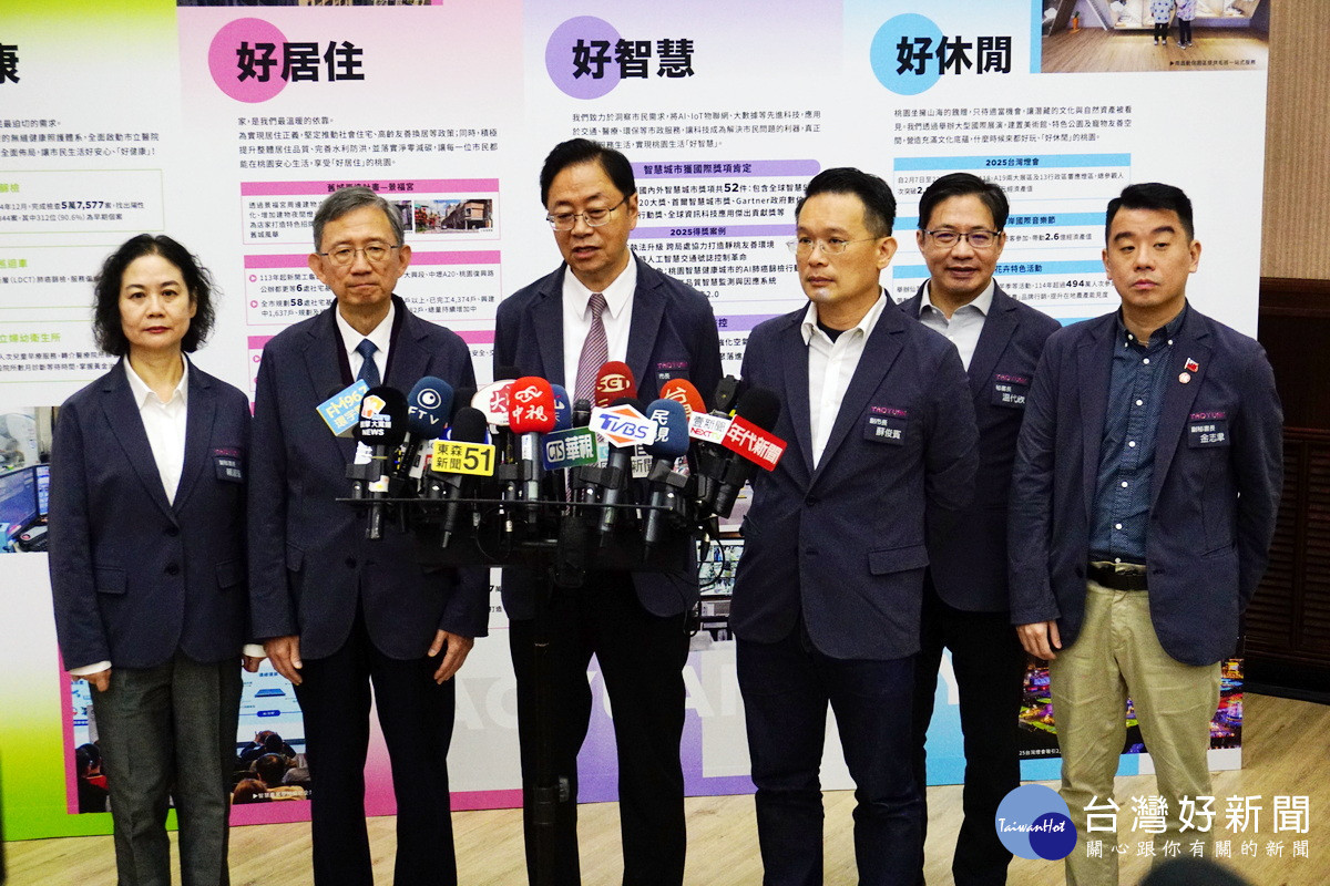 桃園市長張善政出席就職三周年記者會後接受媒體聯訪。