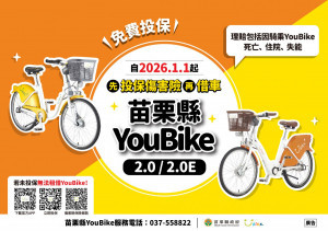 苗栗YouBike全面強制投保傷害險　明年元旦起新制上路