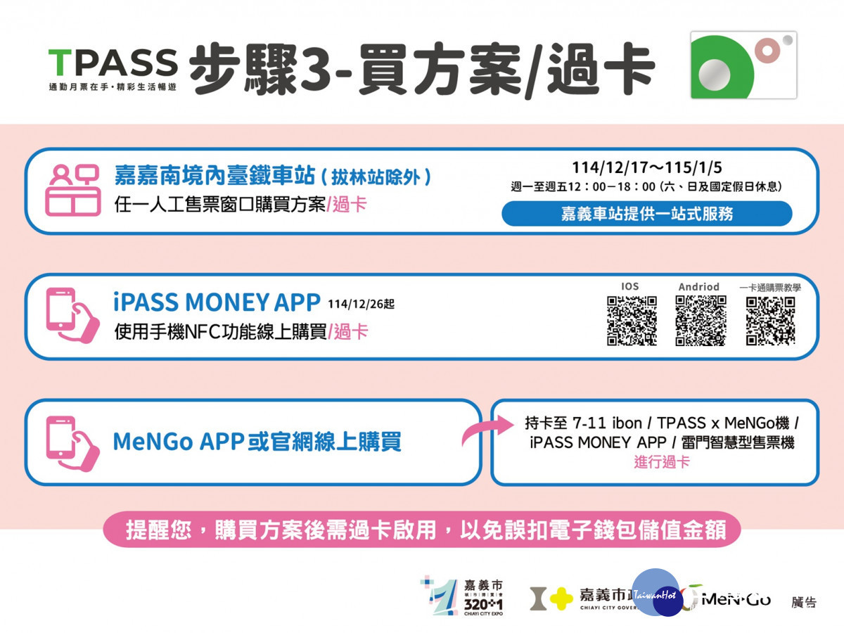 嘉嘉南月票方案民眾選購方案步驟說明／嘉義市府提供