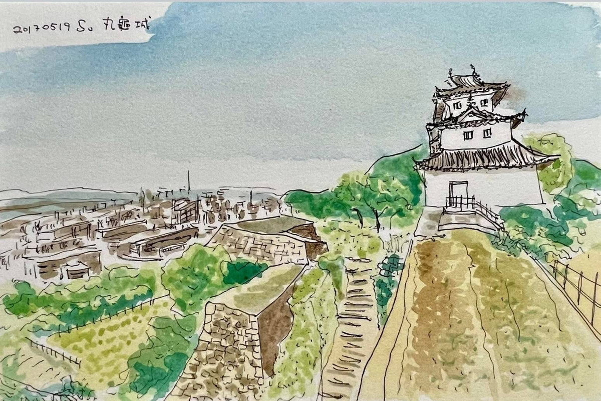 桃園市副市長蘇俊賓親手繪製的香川縣丸龜城畫作。<br />
