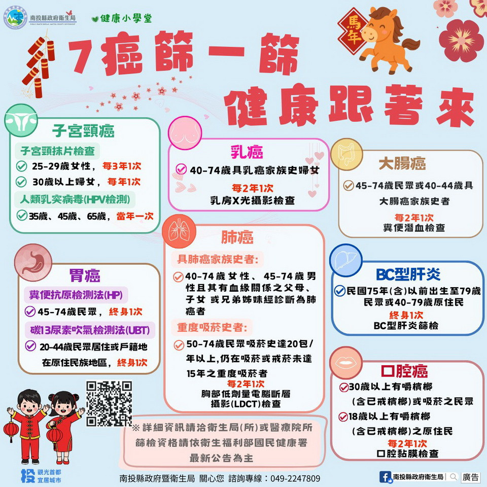 7癌篩一篩健康跟著來。（衛生局提供）<br />
<br />

