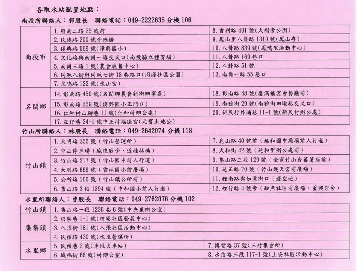 臨時取水站計40處。（截圖自水公司宣傳單）
