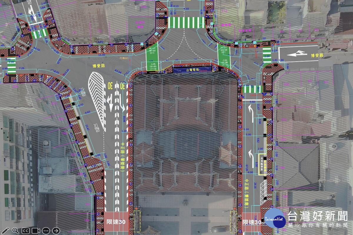 景福宮周邊人本環境優化方案-增加減速標示和提升行人穿越便利性。