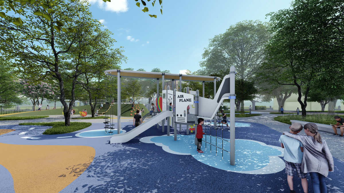 福興大興國小旁自然遊戲場動土，打造飛行主題共融樂園。圖／彰化縣政府提供