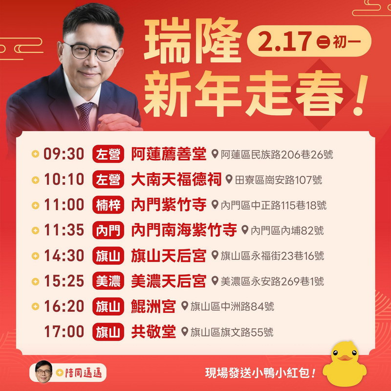 強力起手式　賴瑞隆初一「跟好跟滿」　合體陳其邁狂掃大旗美9廟宇