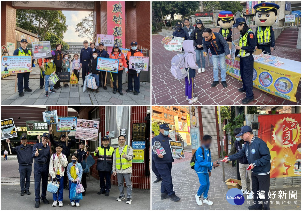 桃園市政府警察局動員各分局警力進駐校園周邊重要路口,協助導護學童安全通行,維持交通順暢。<br />
<br />