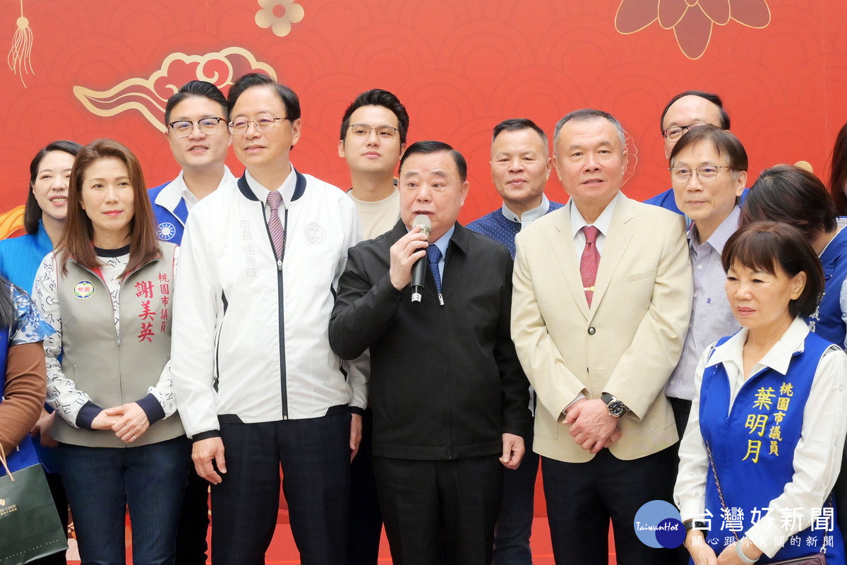 桃園市議會議長邱奕勝於新春團拜中致詞。<br />
