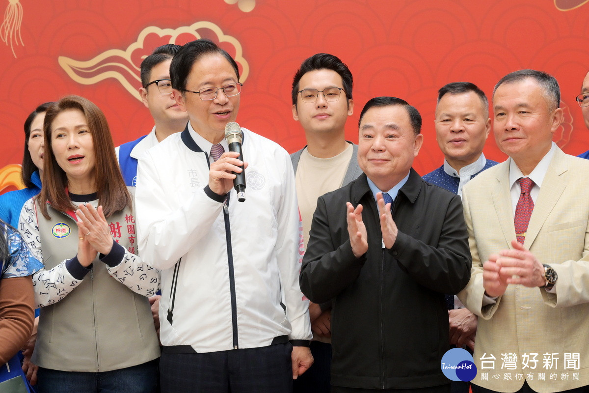 桃園市長張善政於桃園市議會新春團拜中致詞。<br />
