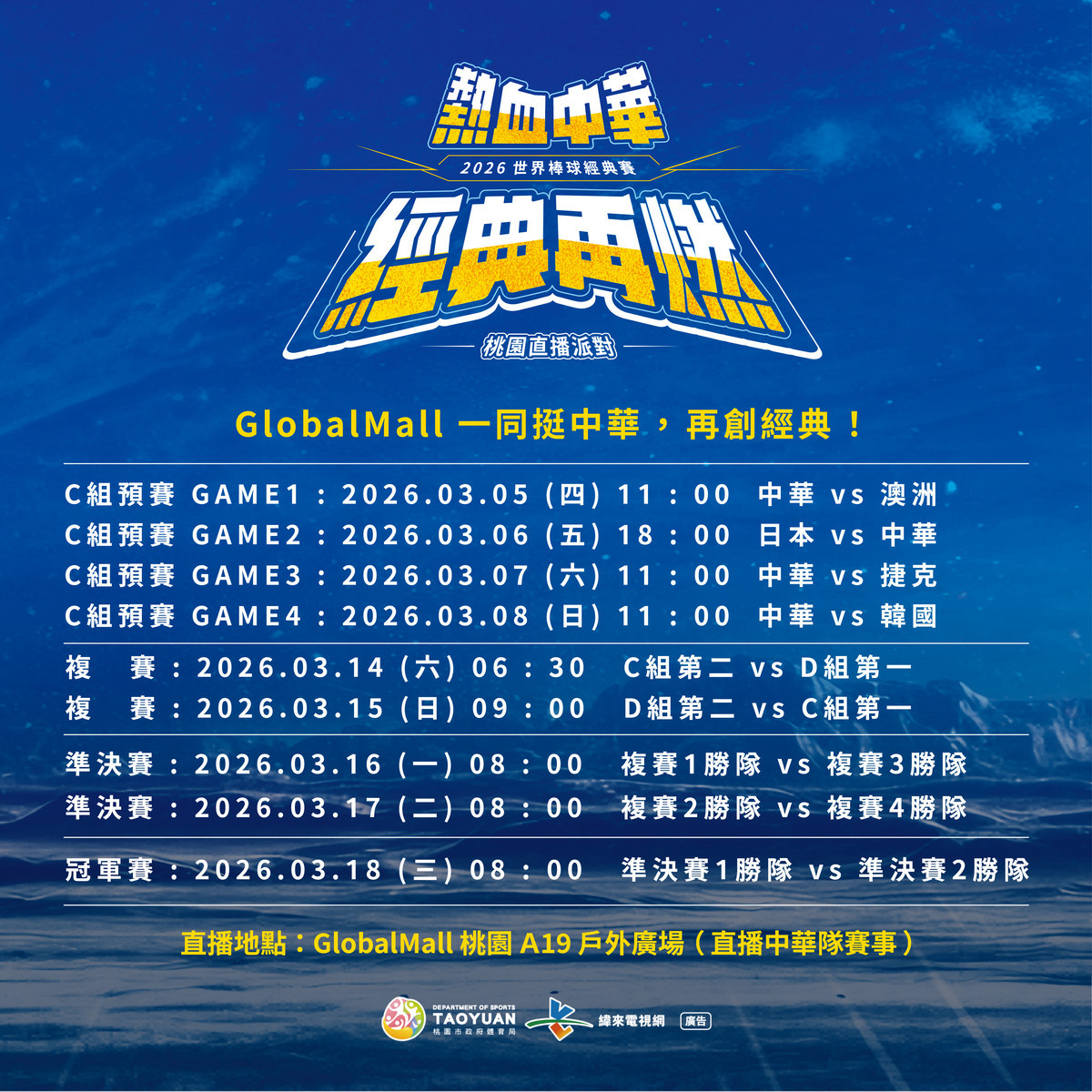 「2026世界棒球經典賽」桃園直播派對圖表。