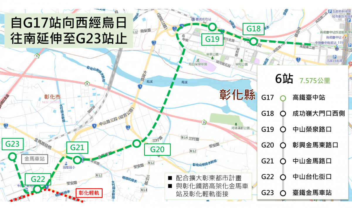 烏日彰化段路線說明示意圖