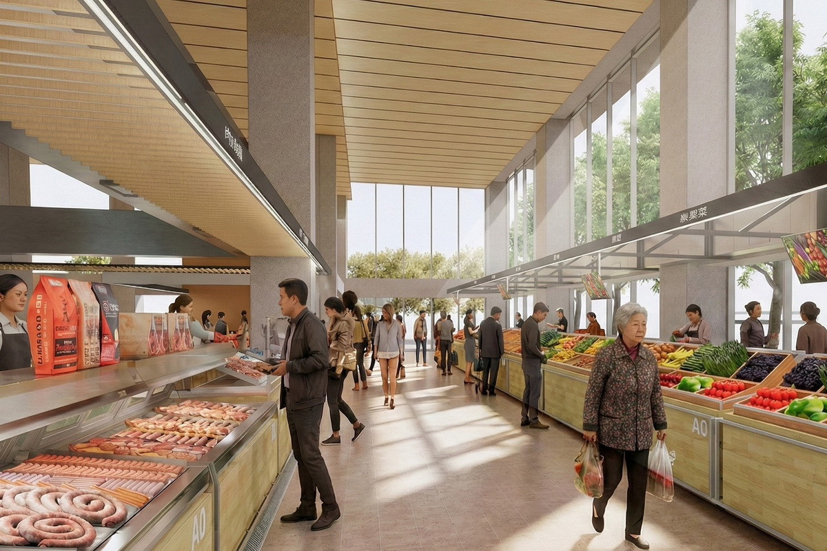 新明市場改建為全臺首座「市場共生」社宅(示意圖)。