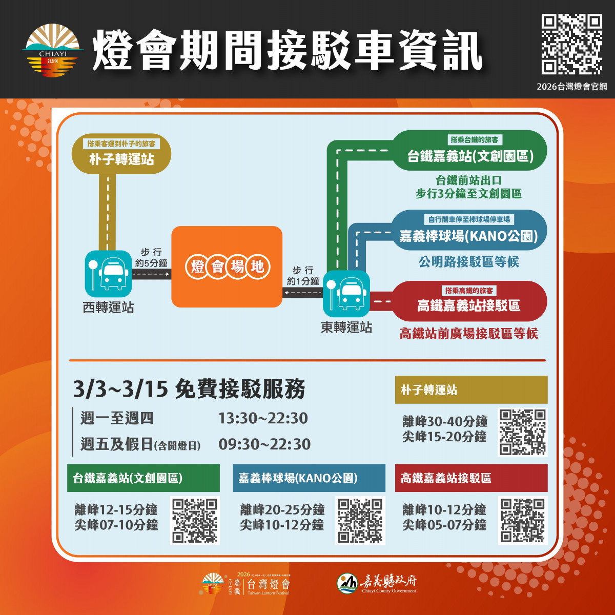燈會期間接駁車資訊／嘉義縣府提供