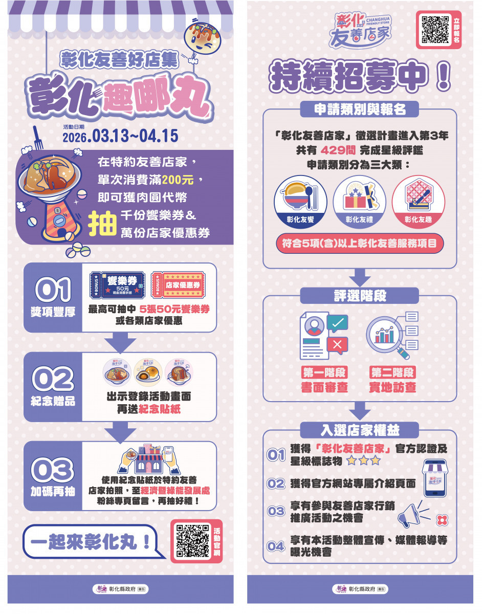 春日漫遊彰化友善好店，消費滿200元扭蛋抽好禮。圖／彰化縣政府提供