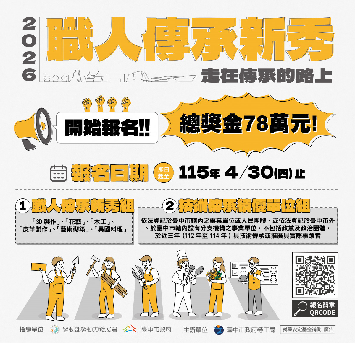 中市115年職人傳承新秀選拔報名至4/30　總獎金78萬徵求高手