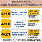 台南就業中心4月徵才