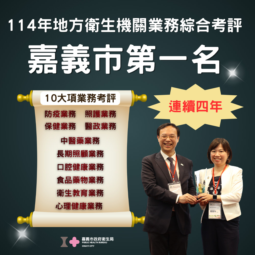 嘉義市衛生局考評綜合獎四連霸/嘉義市府提供