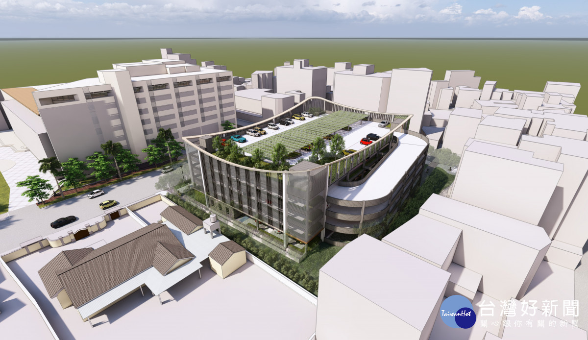 南郭路立體停車場上梁，預計115年11月完工。圖／彰化縣政府提供