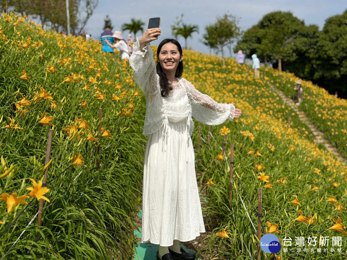 漫步花海步道，沉浸金黃花浪與春日暖陽。圖／彰化縣政府提供