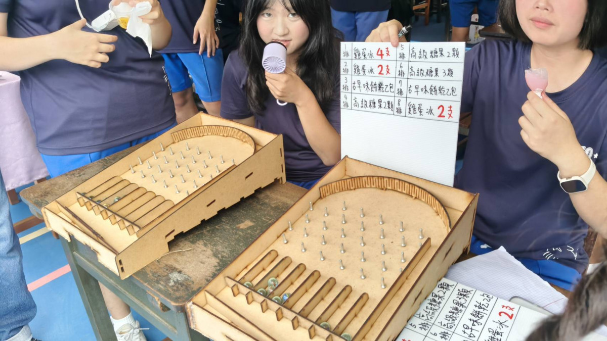 國立嘉義高級商業職業學校今天舉行創校87周年校慶園遊會，學生發揮創意推出遊戲攤位／陳致愷攝影