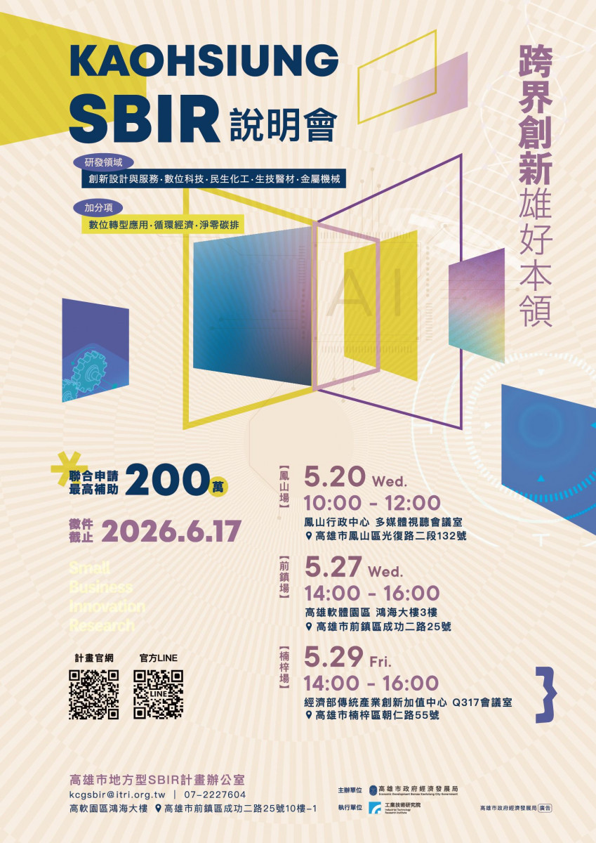 115年度高市SBIR開跑　跨域聯合最高補助200萬