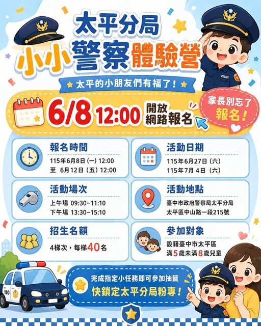 超Q「小小警察體驗營」準備開跑　160個名額等您唷！
